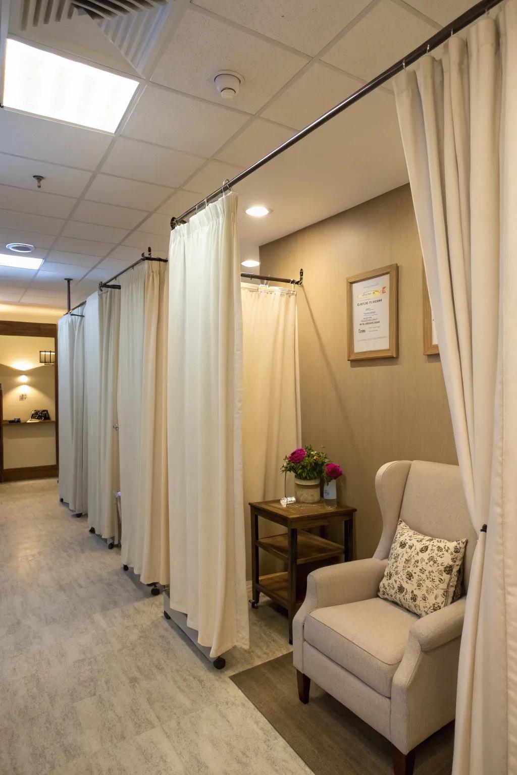 Refined drapes establish serene and private nursing areas.