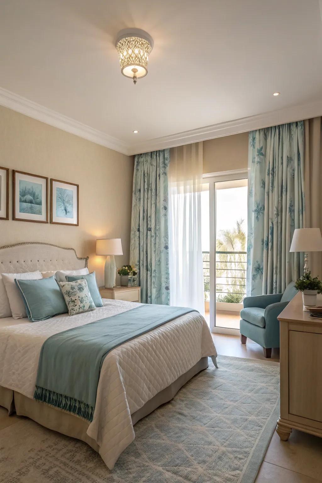 Subdued and organic hues bring about a soothing lakeside atmosphere.