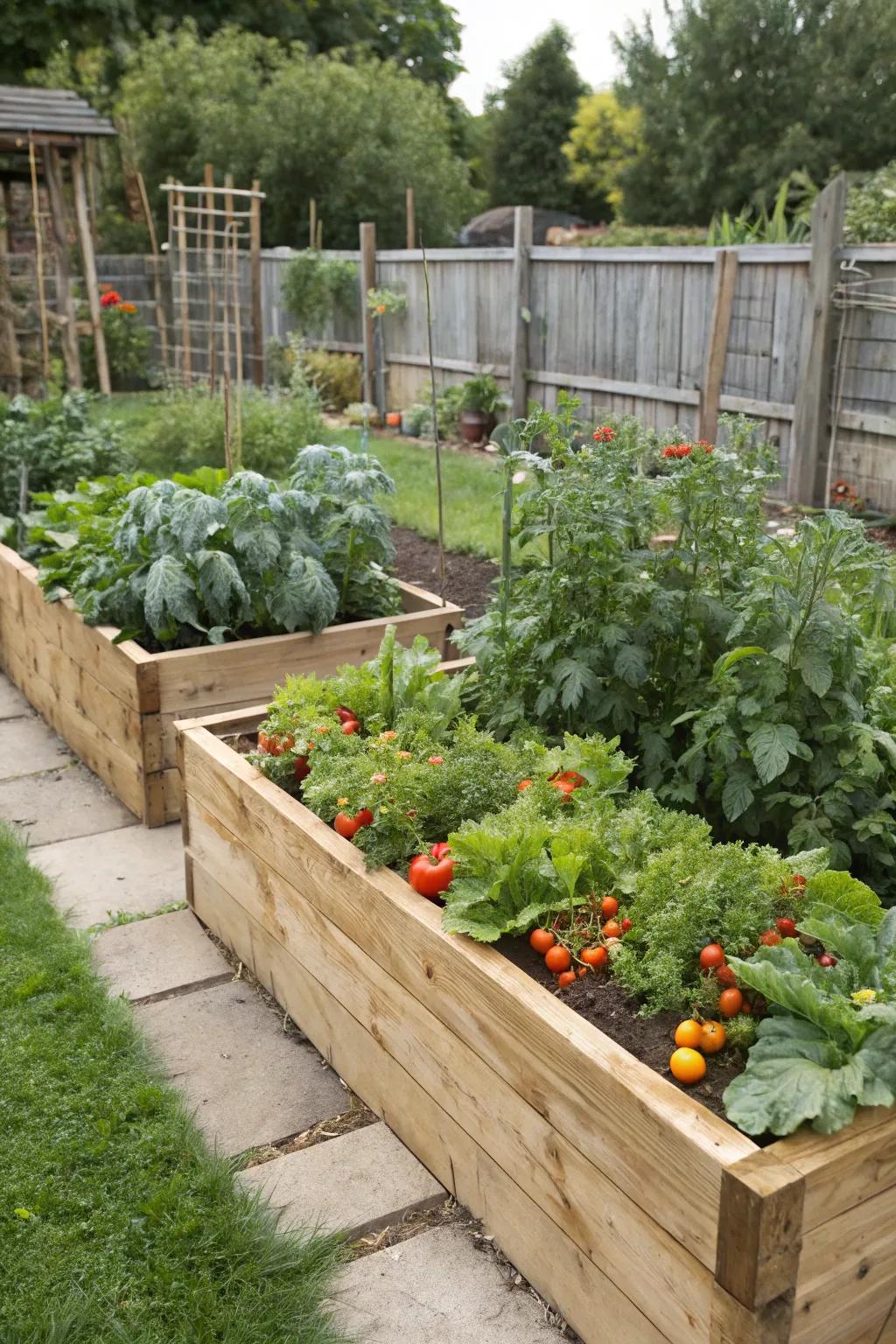 Elevated beds from wooden planks serve as an excellent medium for cultivating your personal array of vegetables.