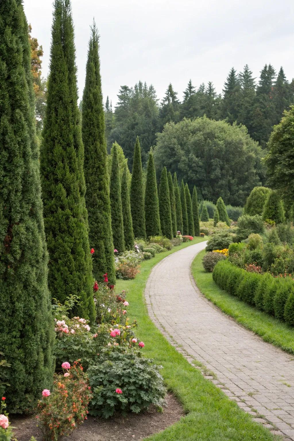Precisely arranged thuja lead one through the garden's wonders.