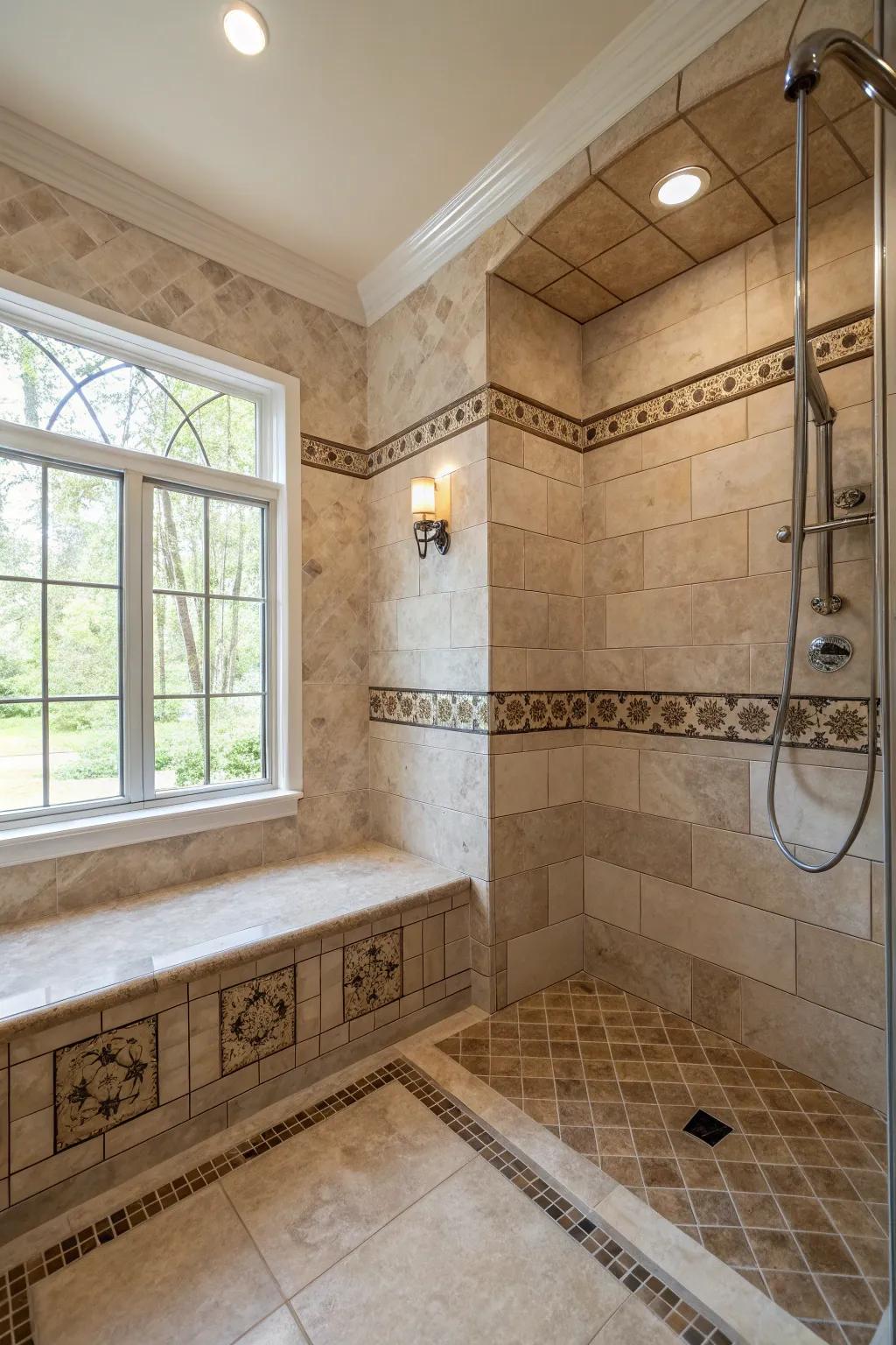 An integrated seat offers both comfort and convenience within your shower.