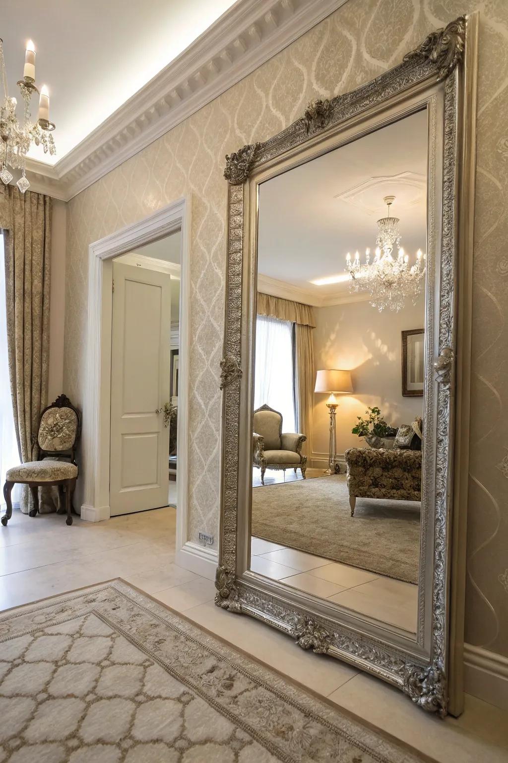 Grand mirrors enhance rooms by not only decorating but also expanding and brightening them.