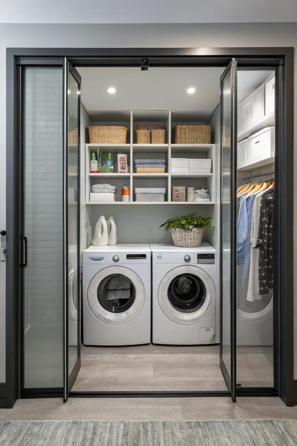 Bi-fold doors represent a small-scale solution for limited laundry areas.