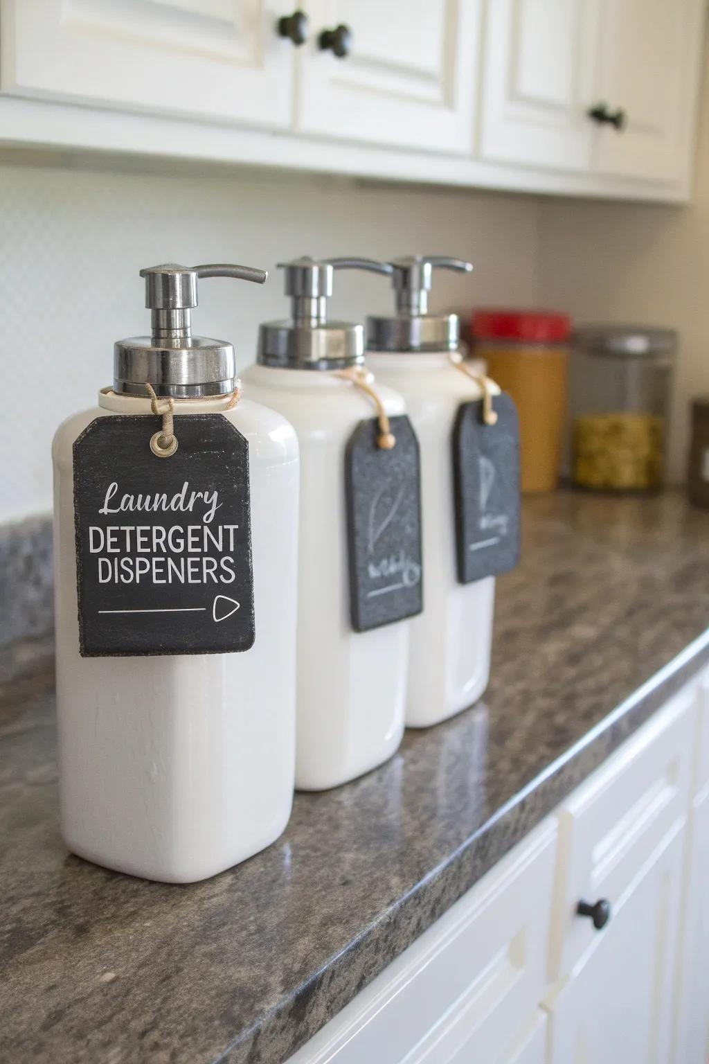 Blackboard labels provide a bespoke element to washing liquid dispensers.