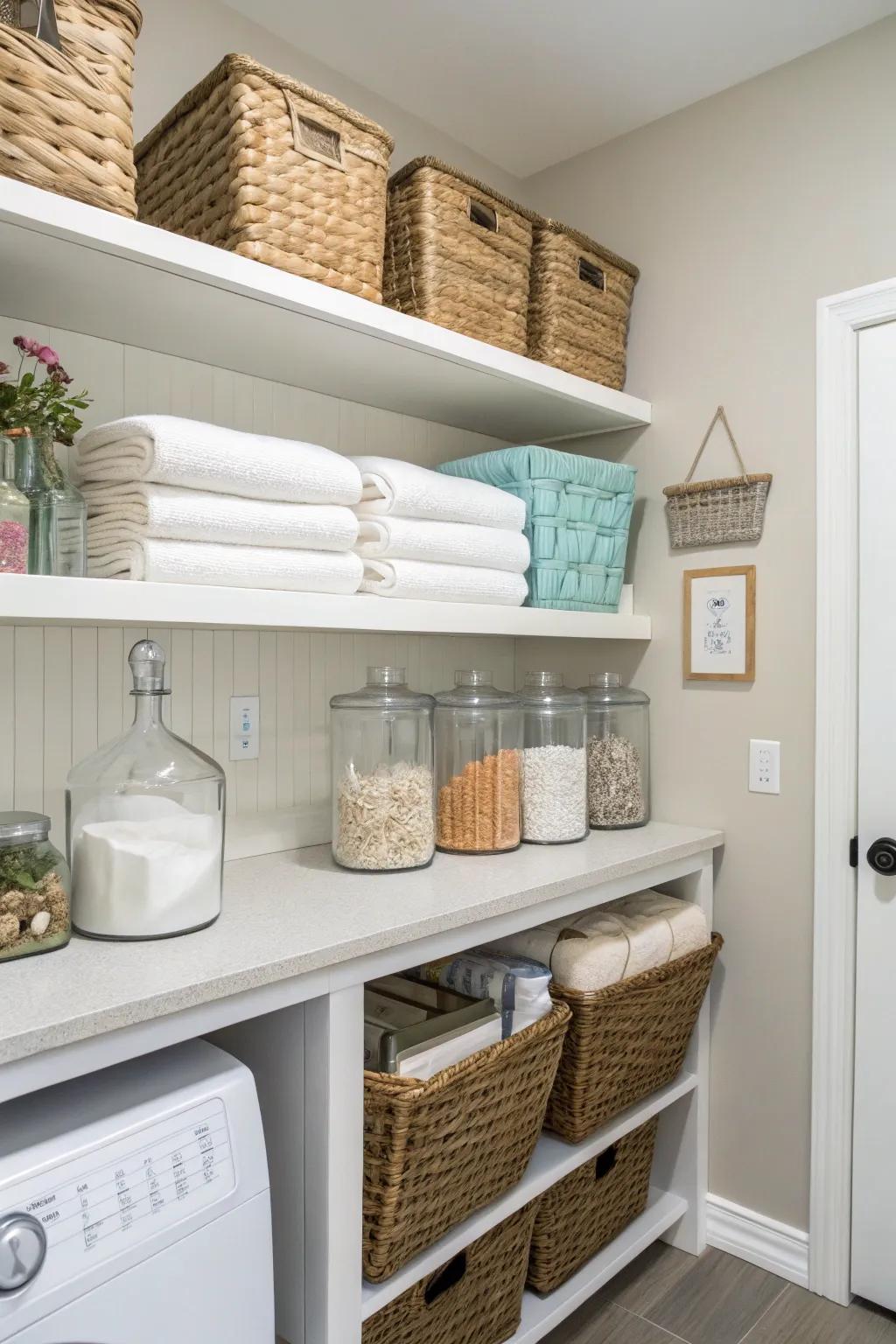 Open shelves combine practicality with visual appeal.