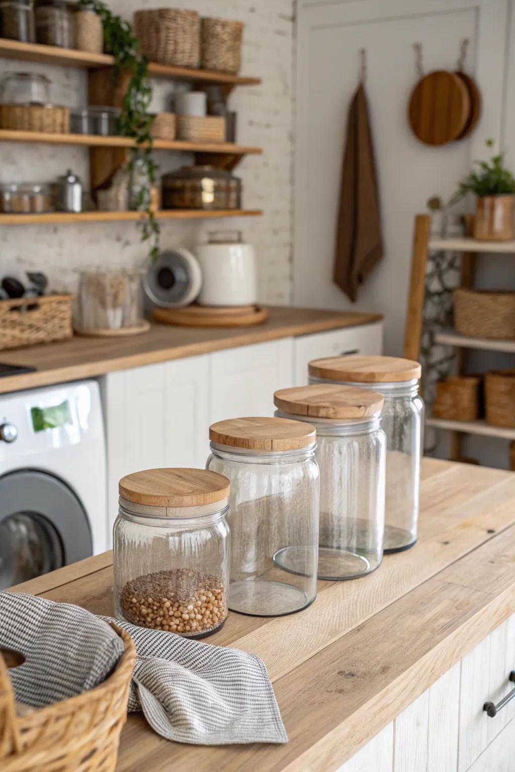 Wood lids introduce a countryside charm to glass jars.
