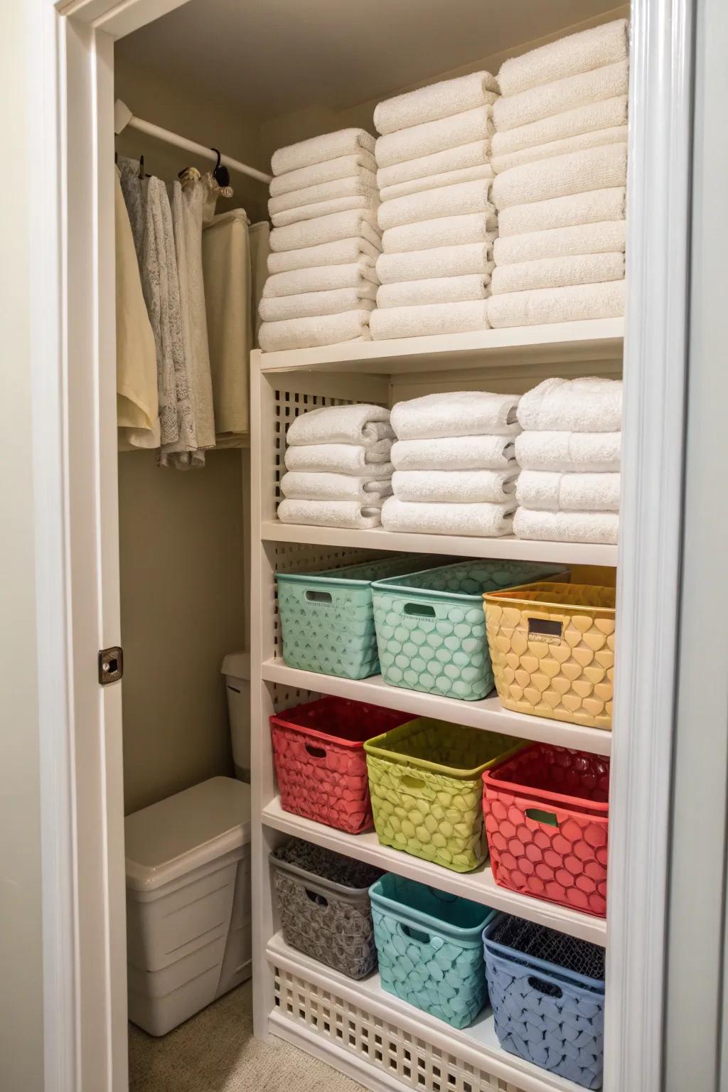 Adaptable shelving allows for fluid storage management.