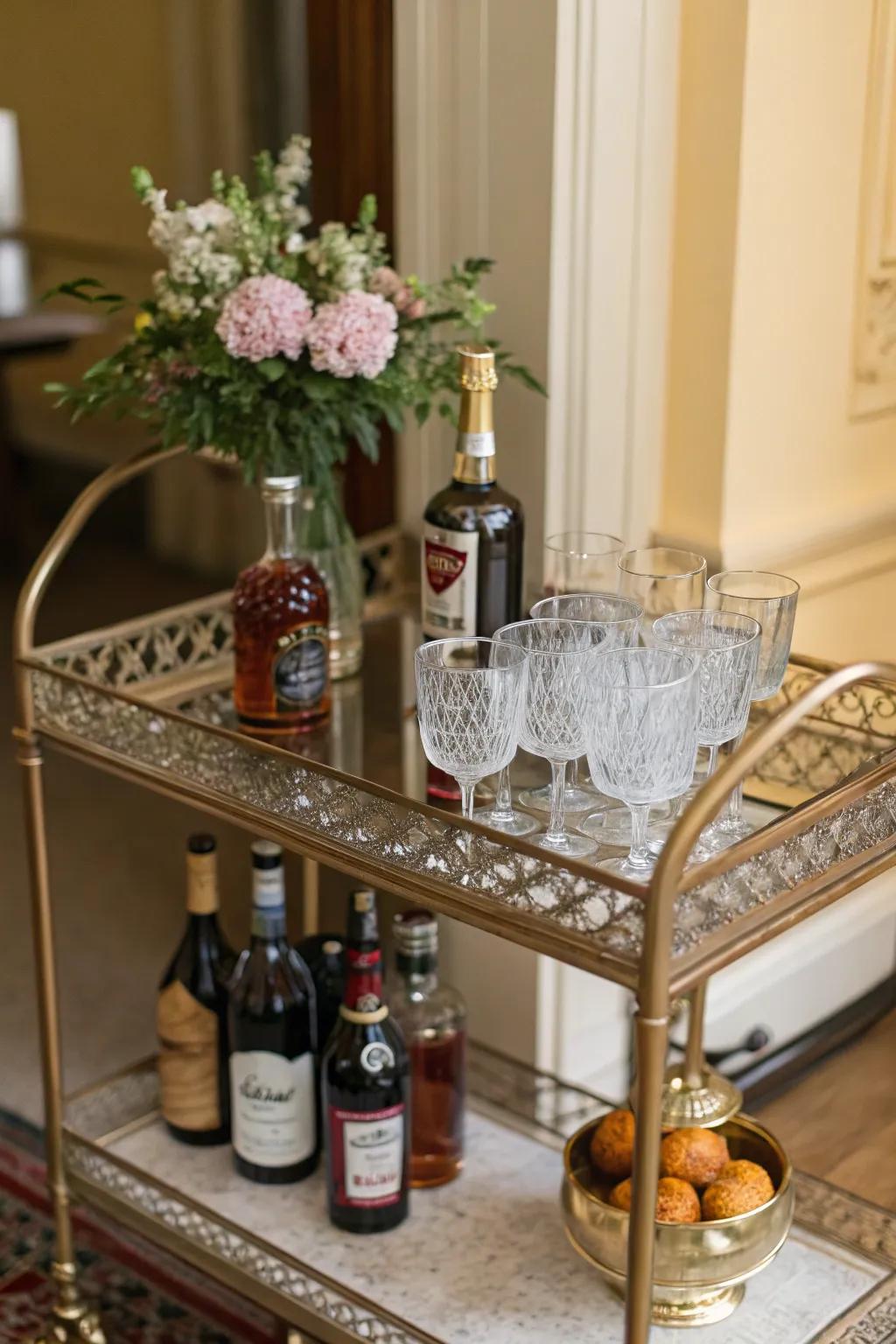 Transportable elegance with a vintage bar cart.
