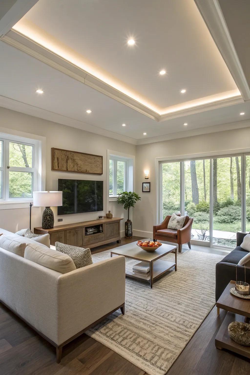 Recessed lighting maintains a sleek and discreet presence.