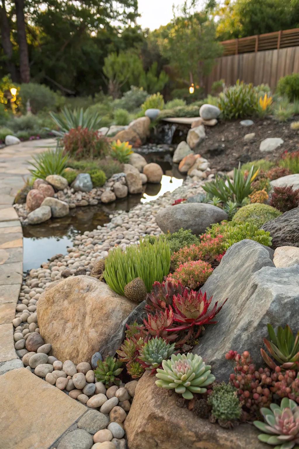 A balanced rock garden featuring a variety of textures and colors.
