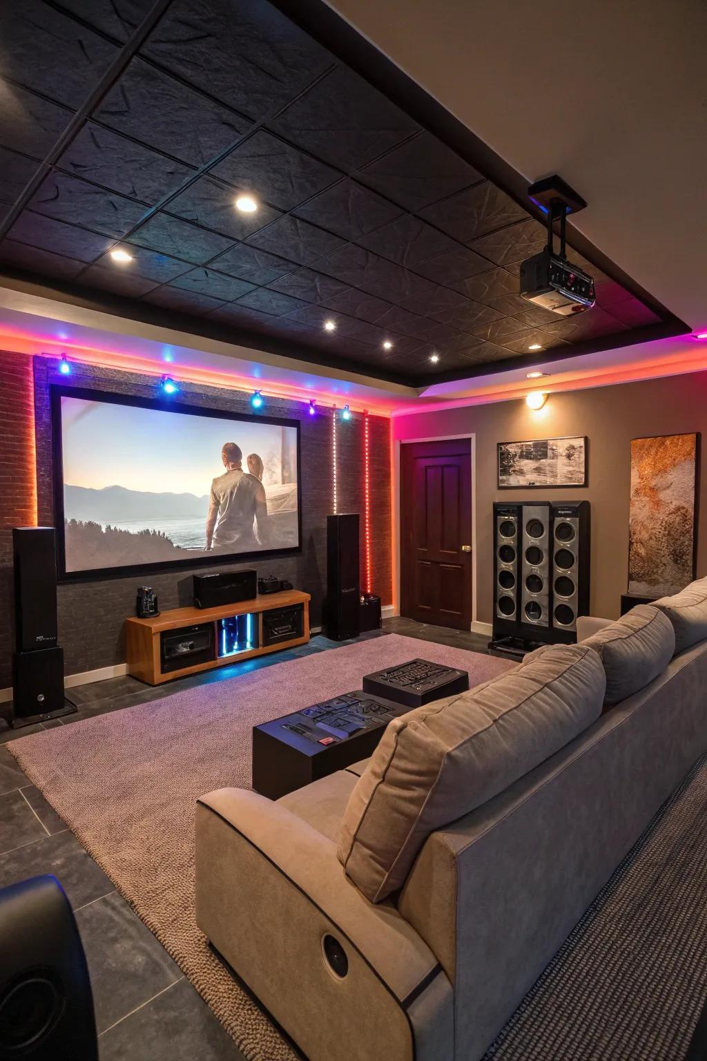 An engrossing personal cinema arrangement featuring an expansive display and immersive sound.