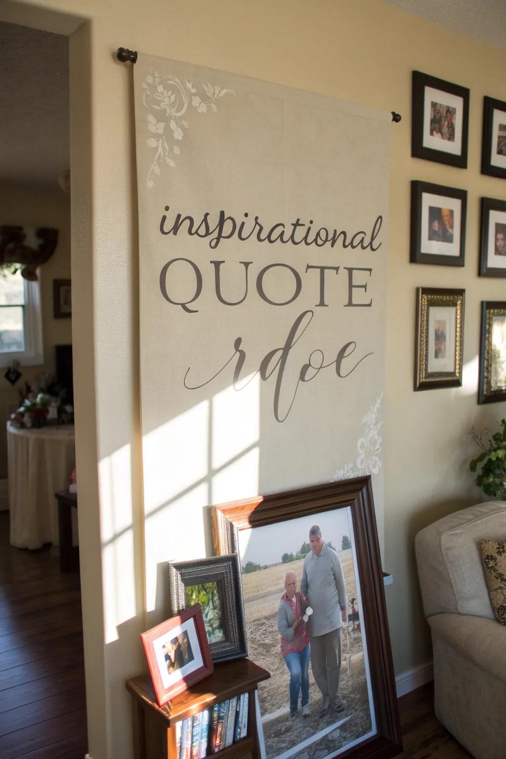 An inspirational statement art piece augmenting sophistication to a remembrance display.
