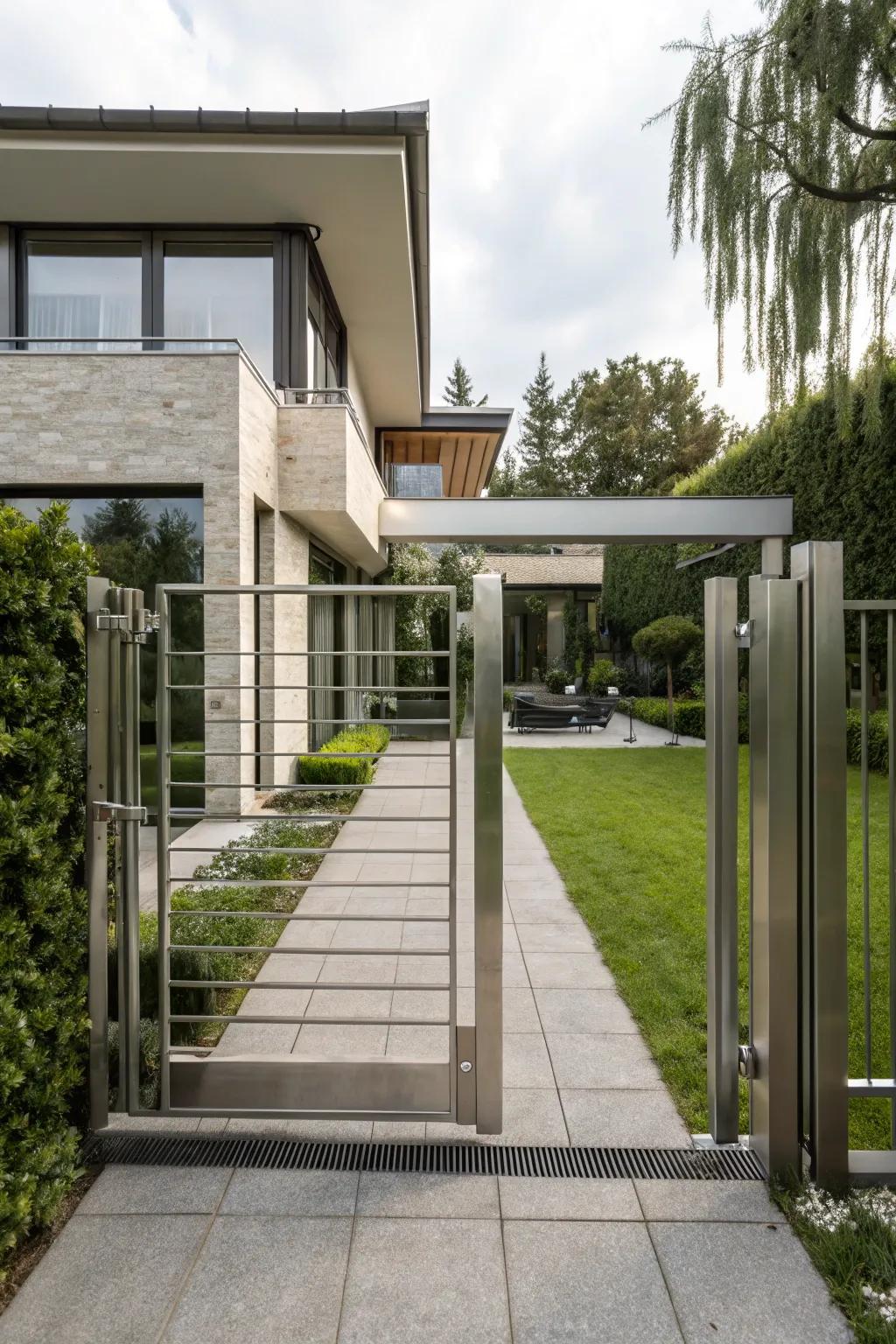Minimalist metal gates present a sleek and contemporary charm.
