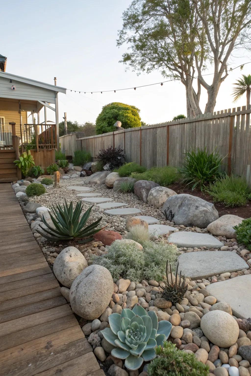 Natural stones impart texture and a sense of serenity.