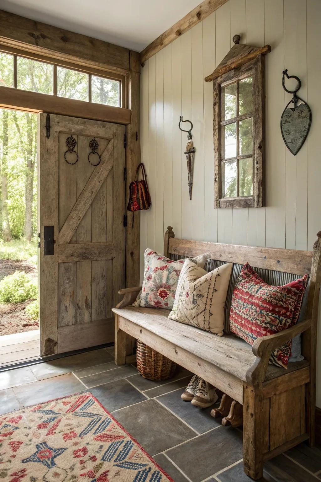 A repurposed timber seat infuses character and convenience.