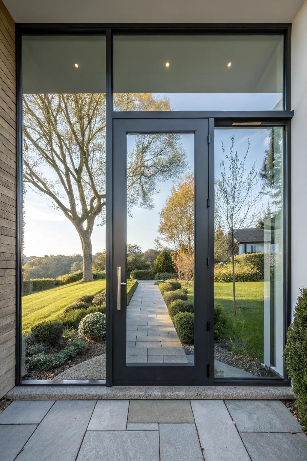 Glass segments amplify natural illumination and contemporary appeal.