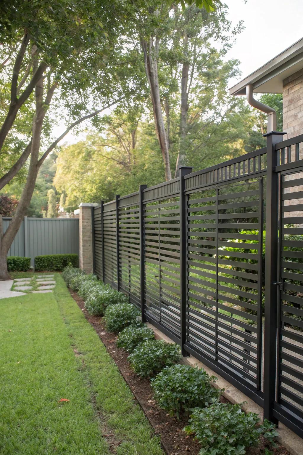 Create a sophisticated and secluded outdoor area with linear panel barriers.