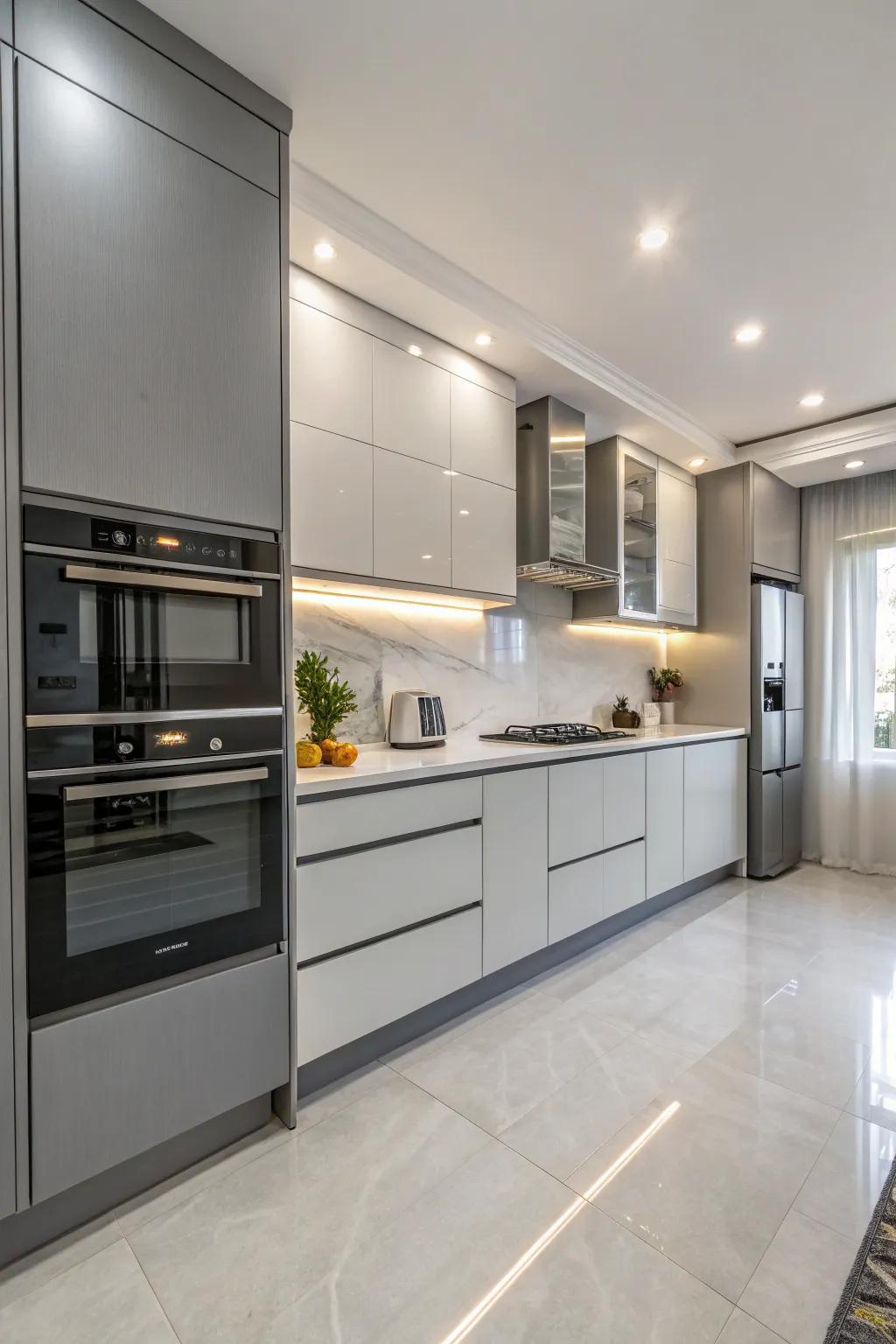 Neutral tones bring a sophisticated touch to modern cabinets.