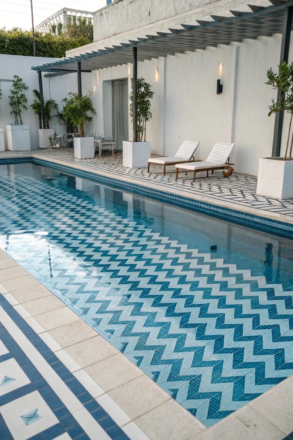 Chevron designs offer a serene coastal touch to your pool.