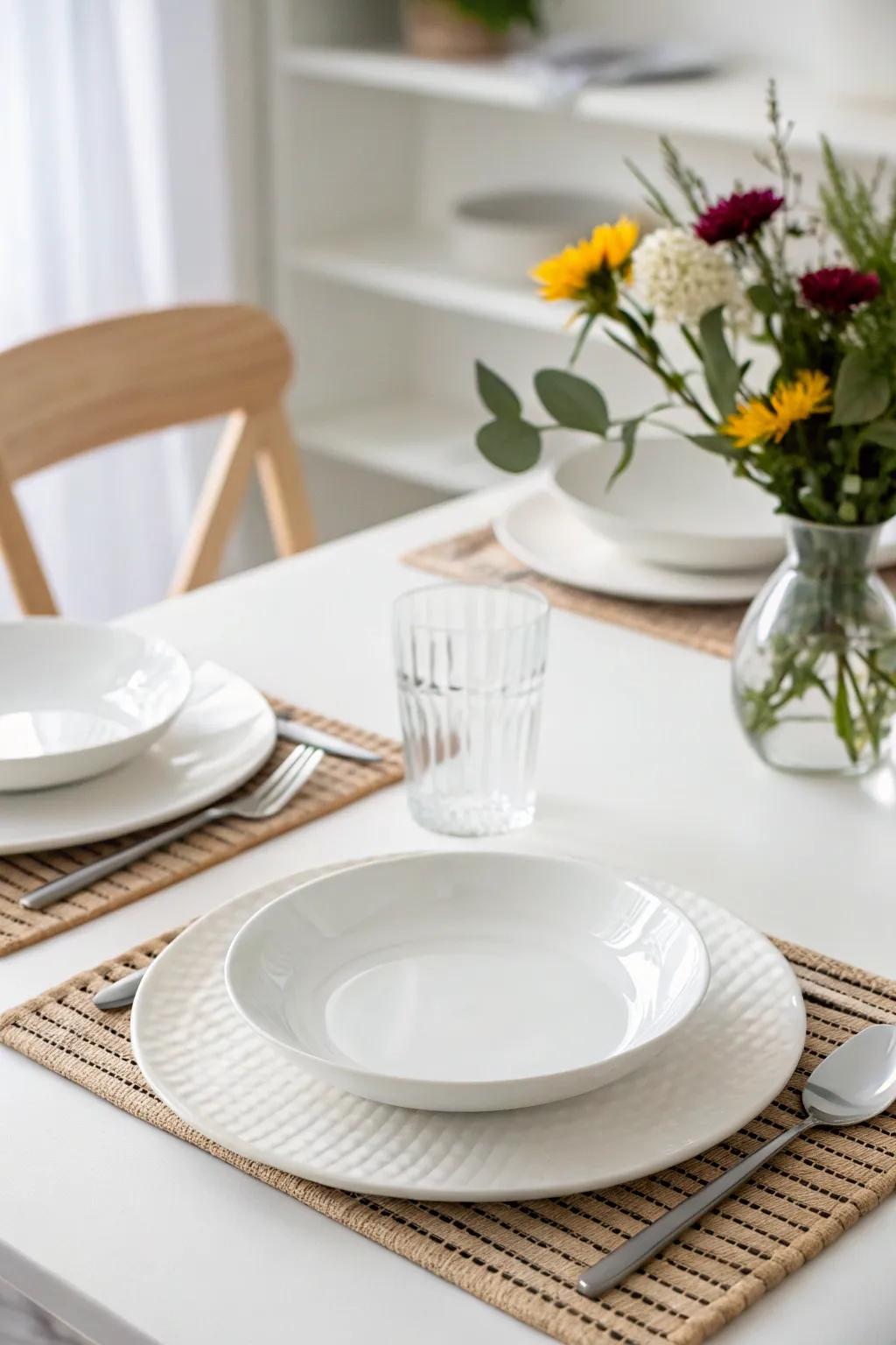 An unadorned table design promotes an atmosphere of simple elegance.