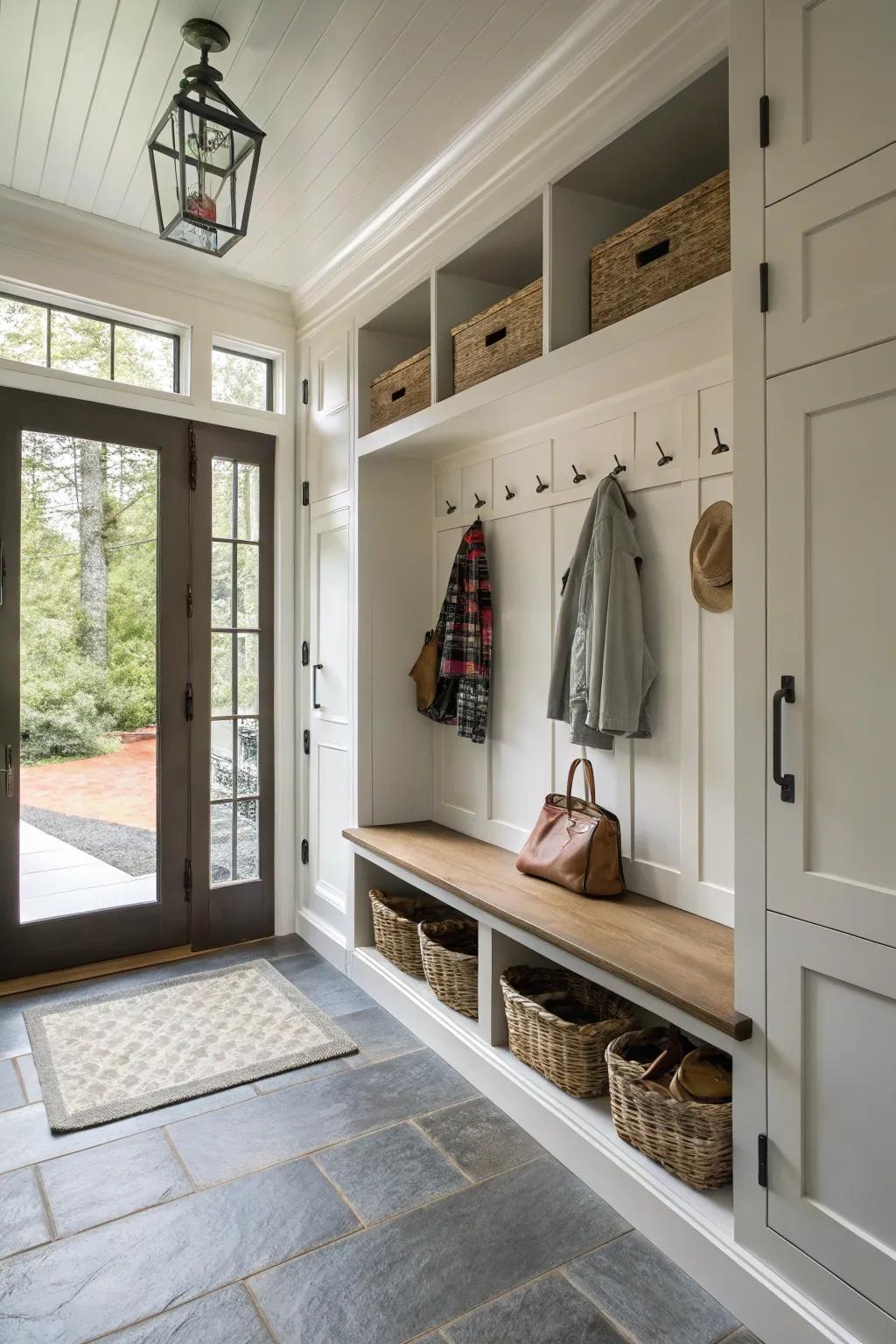 A seamless aesthetic from foyer to mudroom.