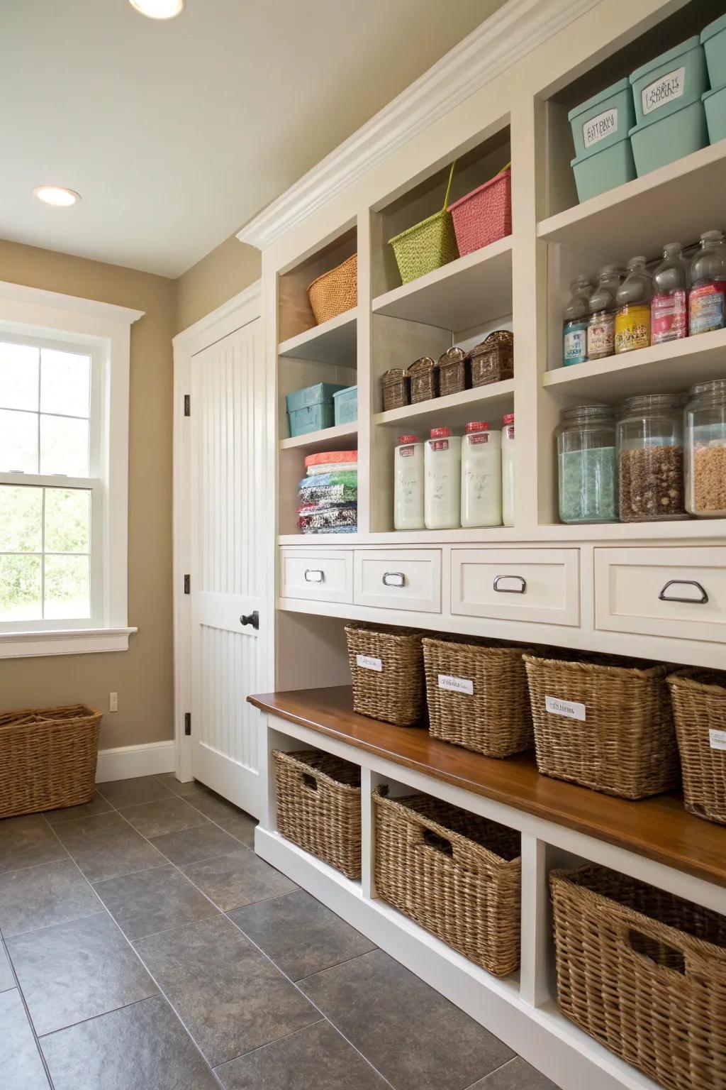 Integrated shelves ensure items are sorted and easy to get to while still looking neat.