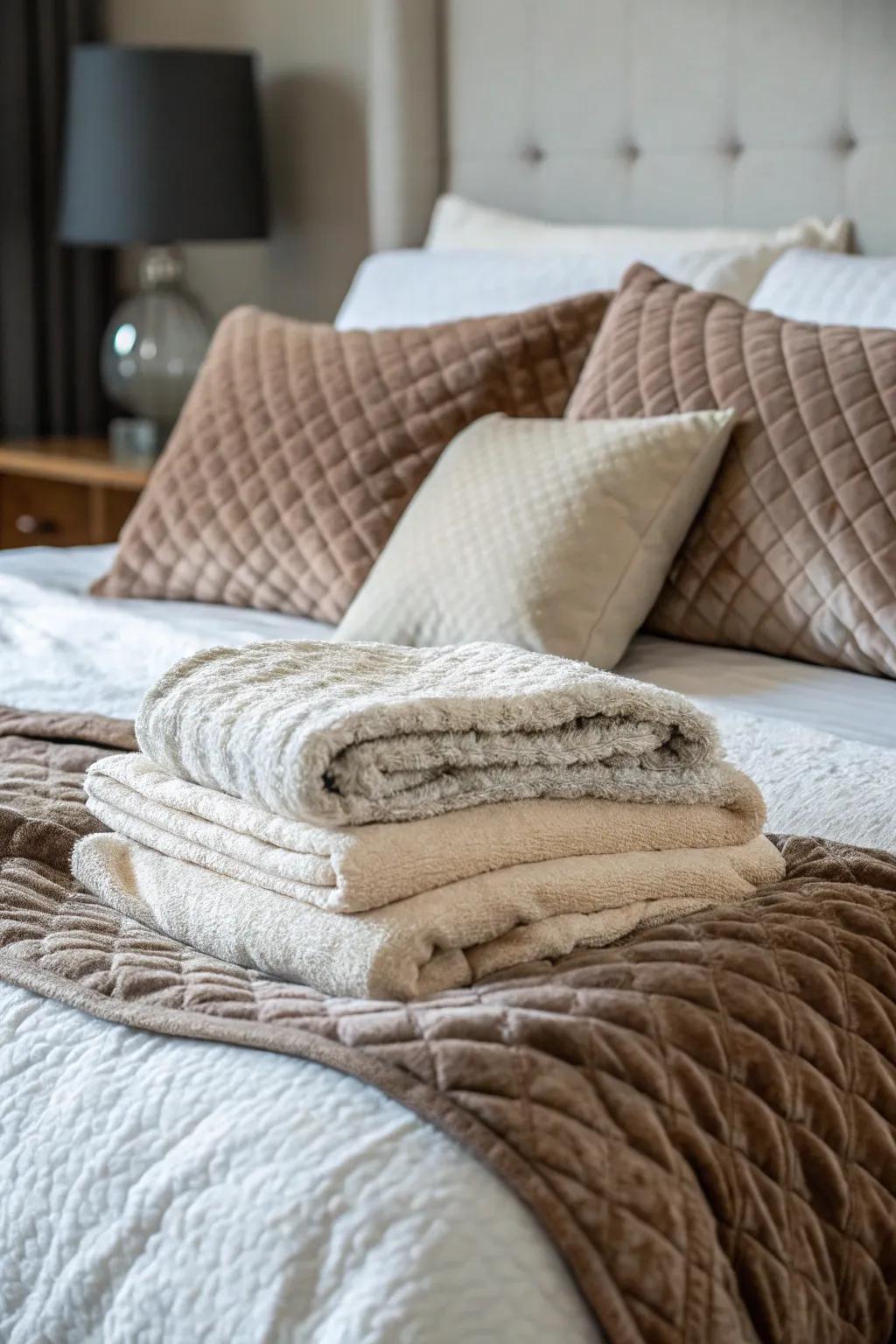 Bed linens that are textured create a warm and welcoming appearance.