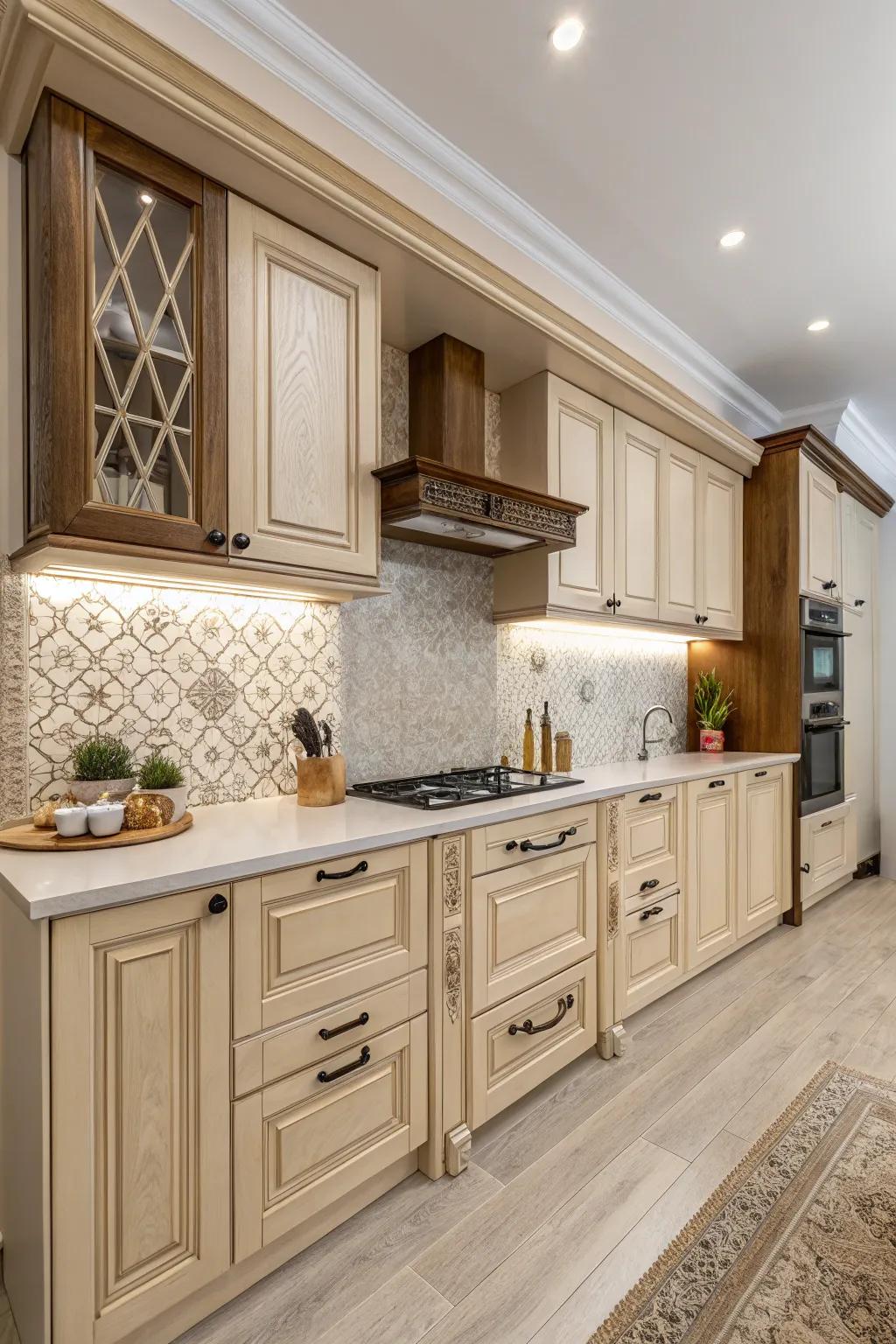 Understated beige tints infuse your kitchen with coziness and warmth.