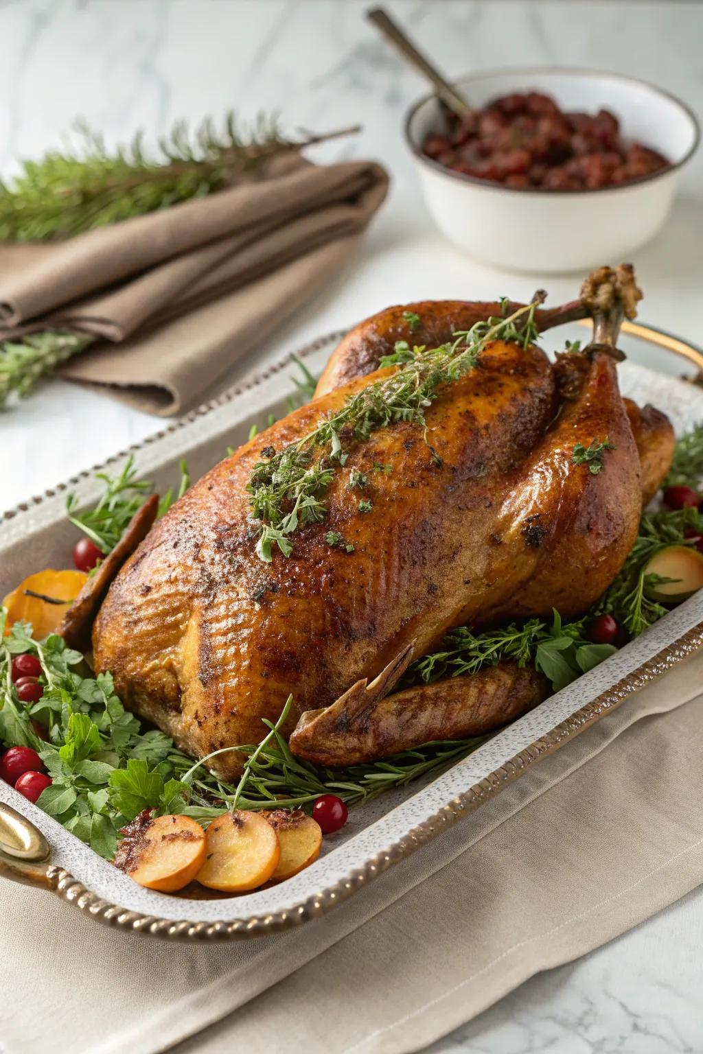 A perfectly prepared duck, adding a touch of elegance to the New Year's Day table.