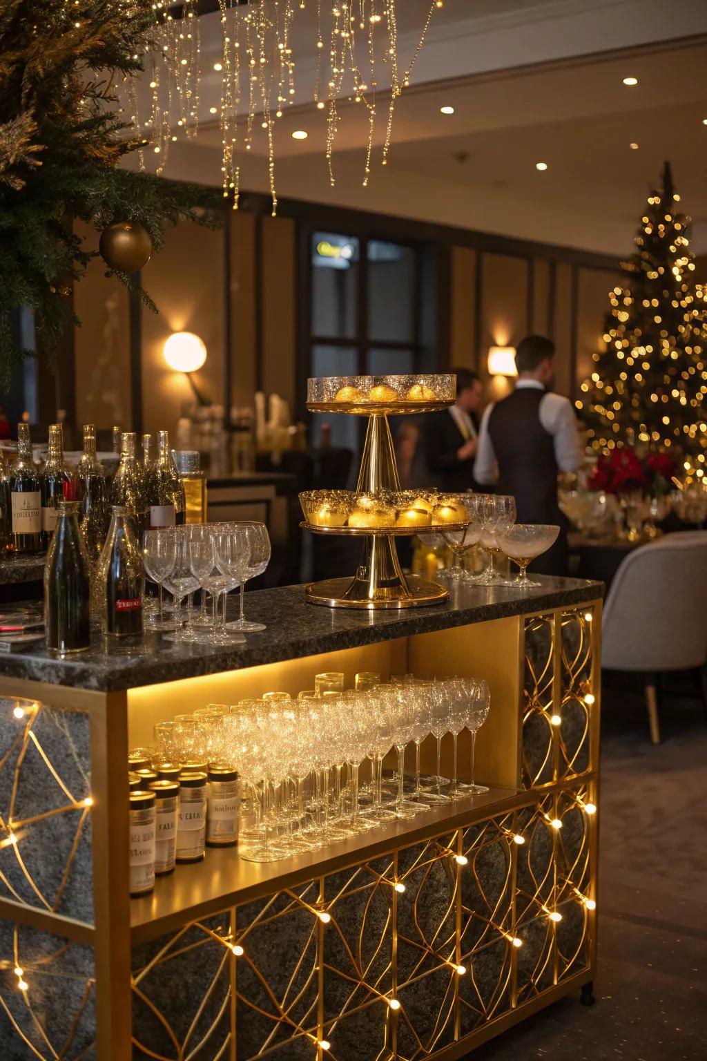 A sophisticated sparkling wine station infuses a dash of refinement into every New Year's Eve festivity.