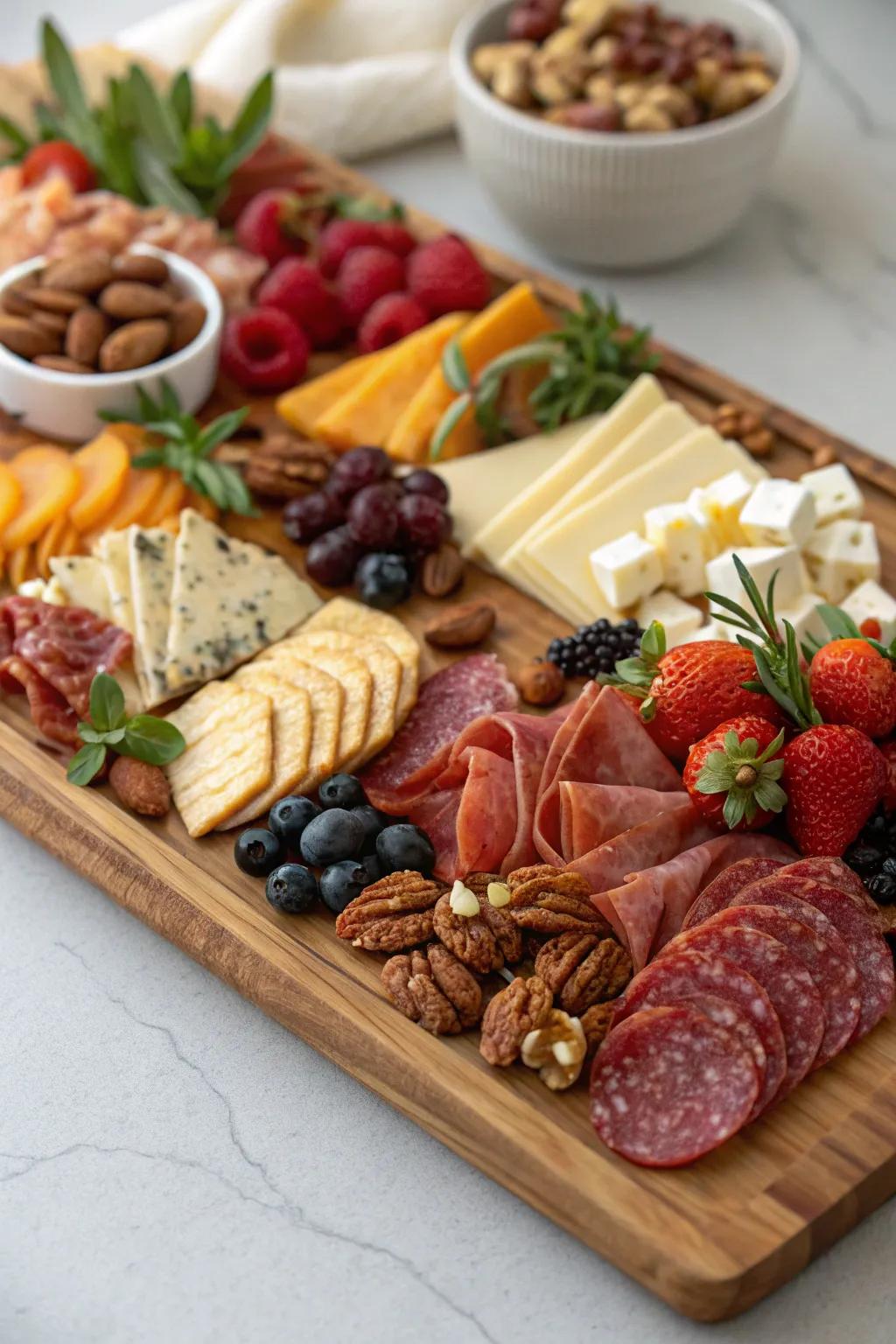 A celebratory charcuterie arrangement encouraging sharing and festivity.