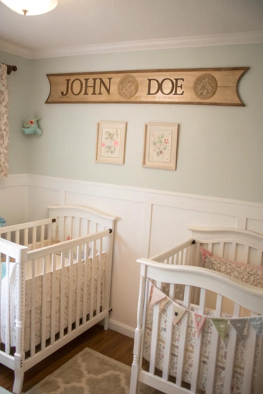 Bespoke monogrammed boards lend an extraordinarily personal feel to a nursery.