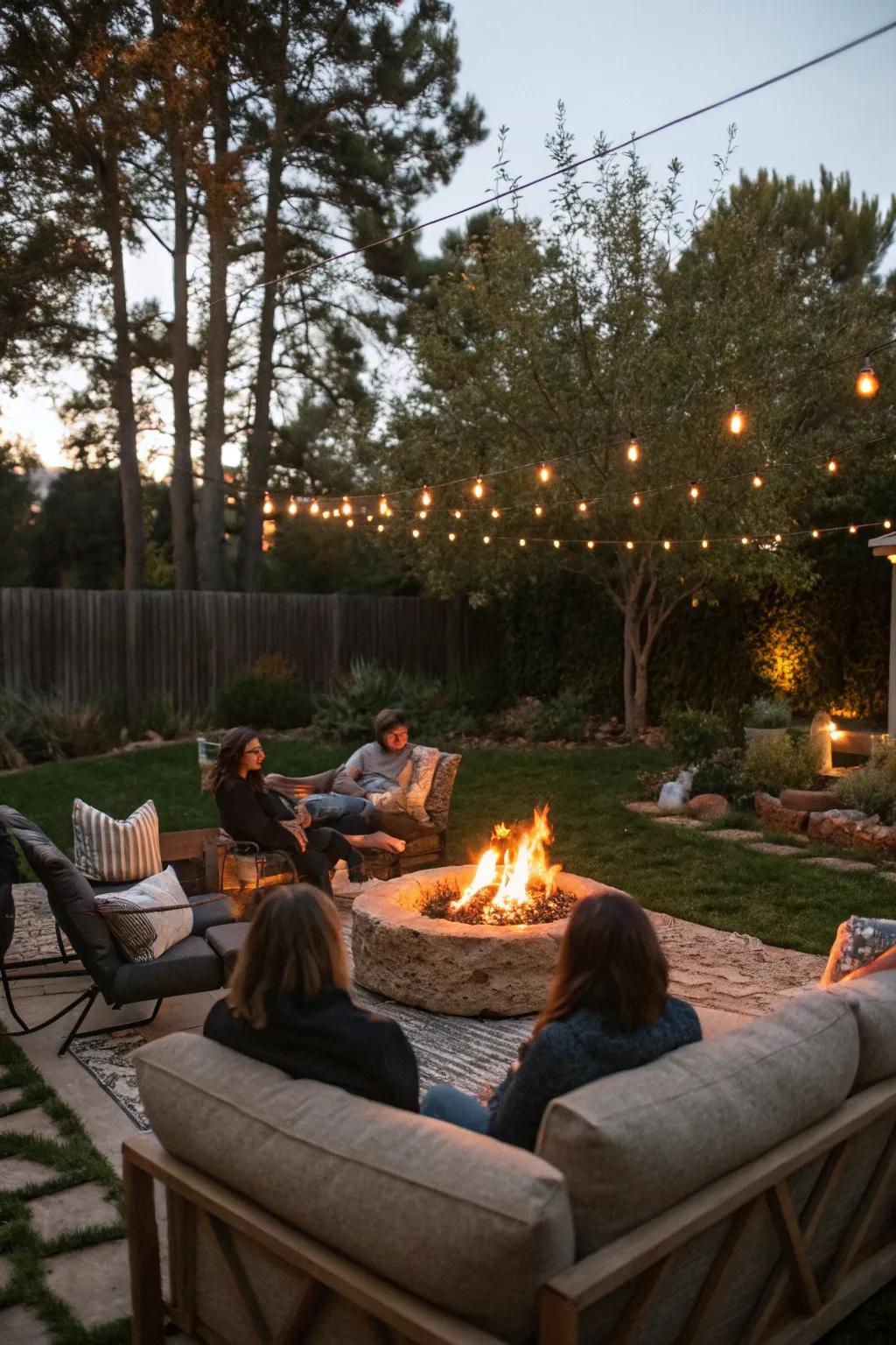 A hearth establishes a snug core for your evening assembly.