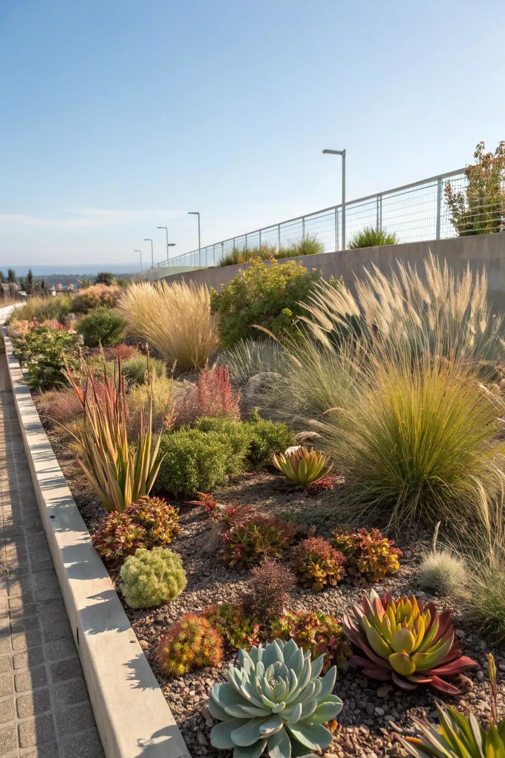 A lush assortment of drought-tolerant cacti and grasses.