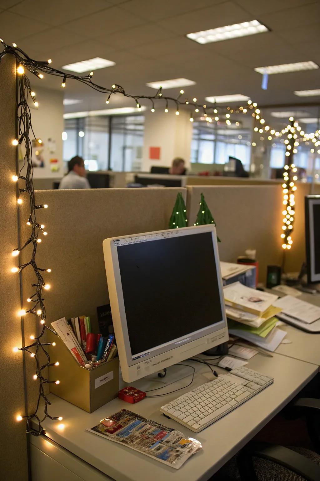 Glimmering radiant strands metamorphose your desk into a celebratory focal point.