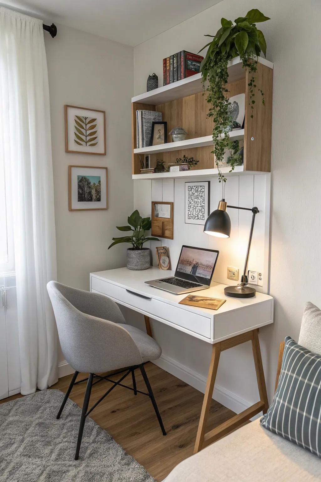 Optimize floor space with an elegant, wall-mounted work surface.