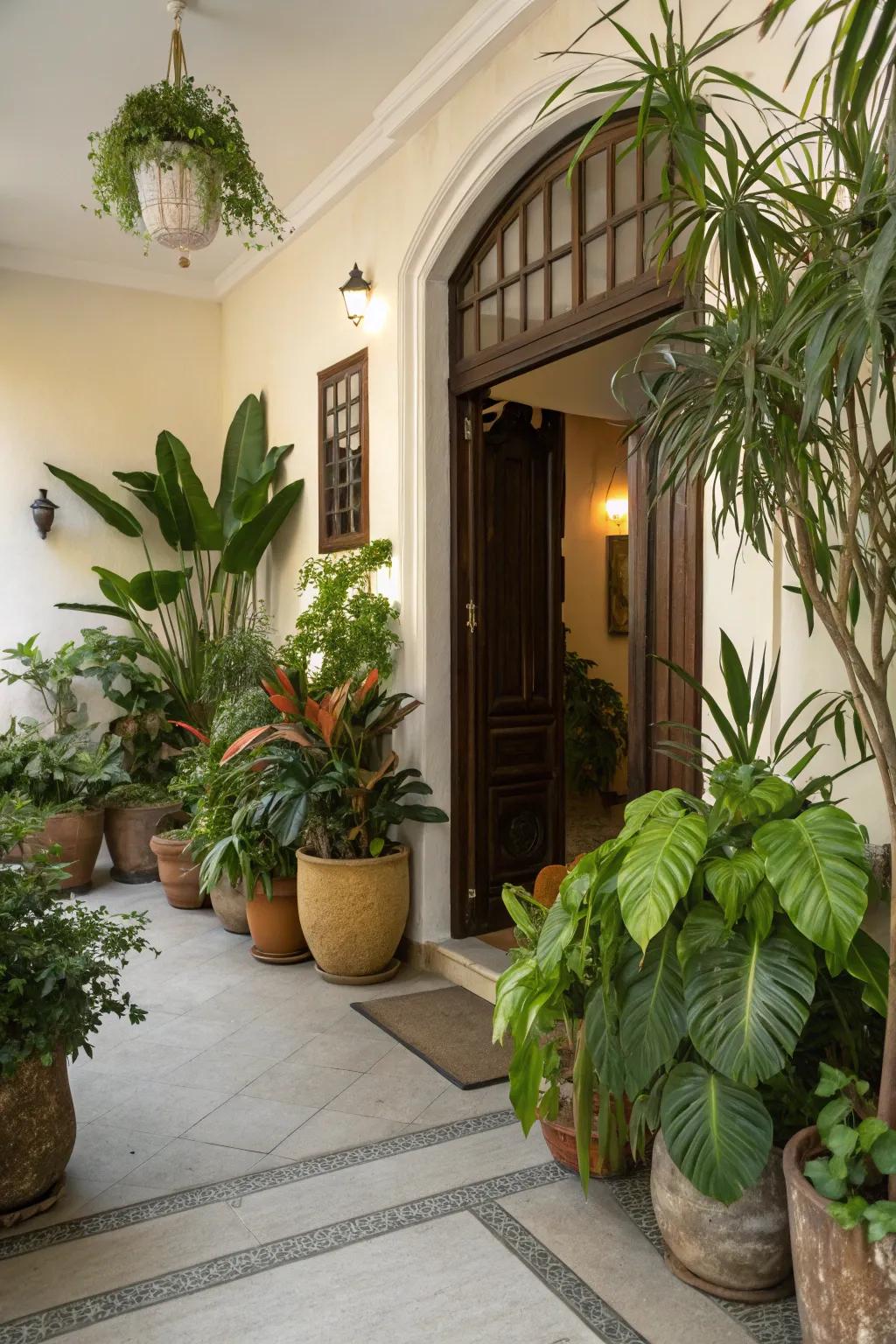Greenery injects vitality into an entryway, rendering it both rejuvenating and cordial.