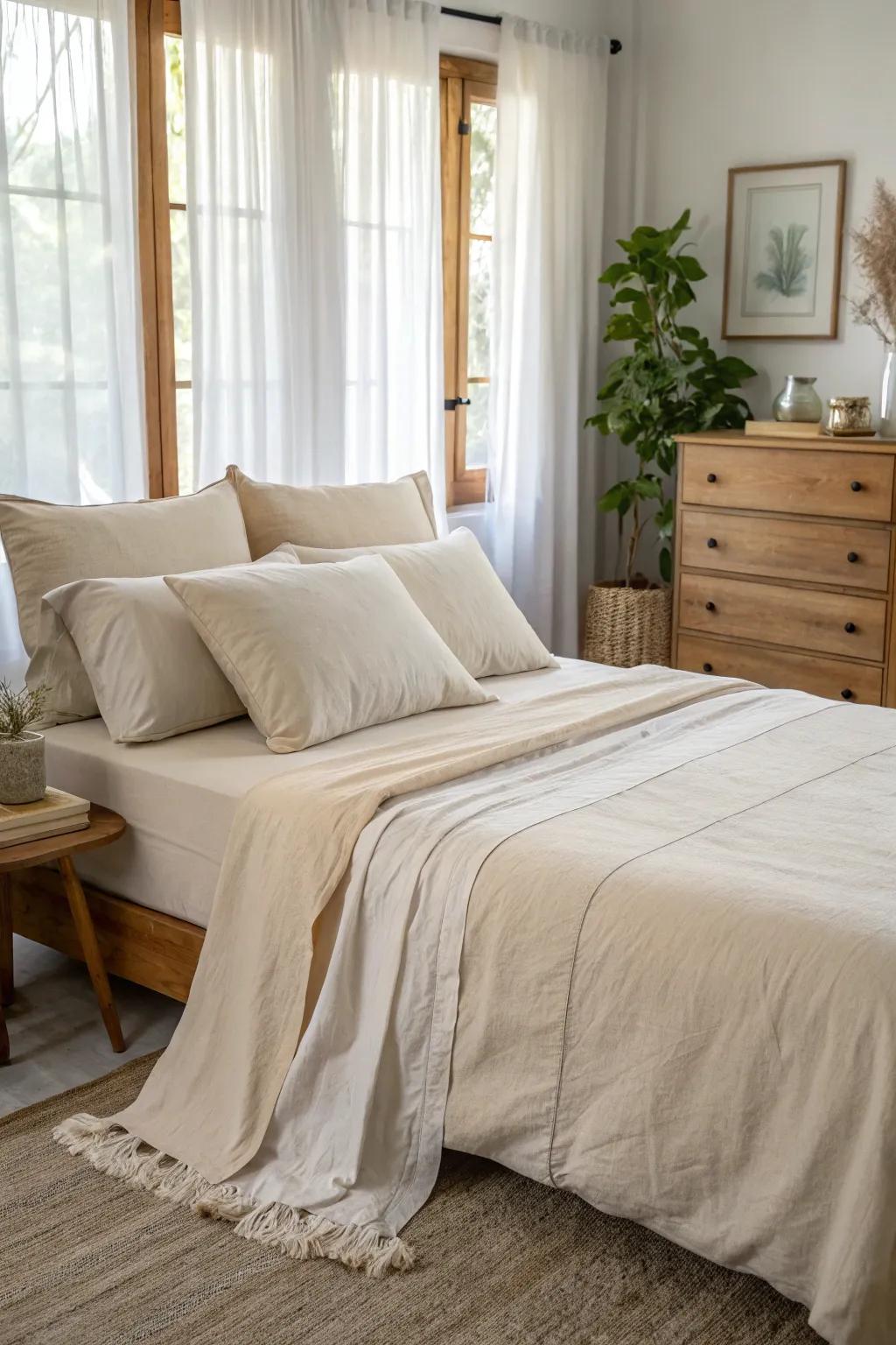 Elevate your sleep space with the sumptuous sensation of organic cotton bedding.