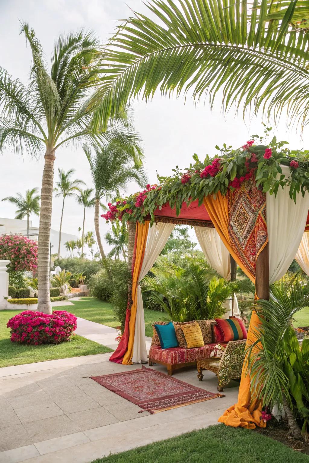 Transport the tropics to your home with a lively and inviting canopy arrangement.