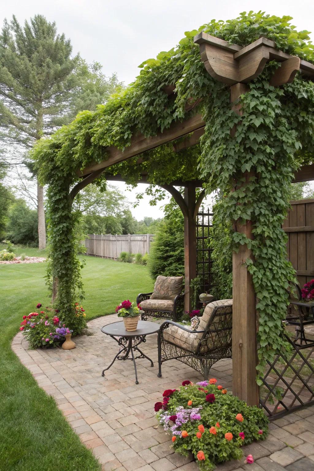 An open-air structure crafts an enchanting and shaded escape.