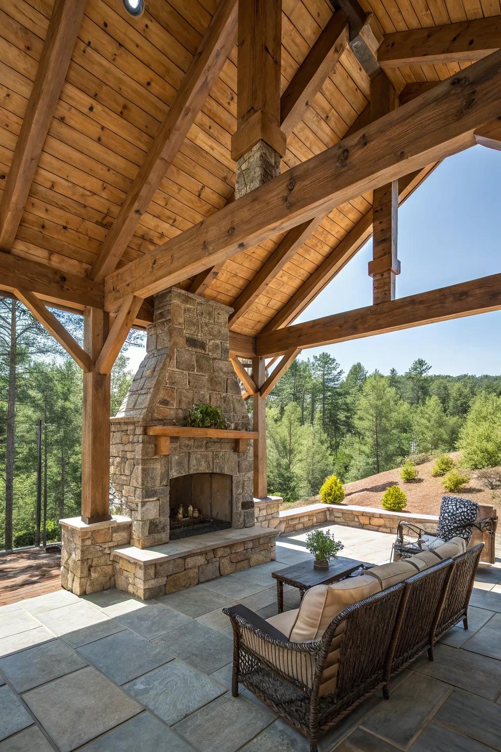 Country log styling presents a snug getaway on your patio.