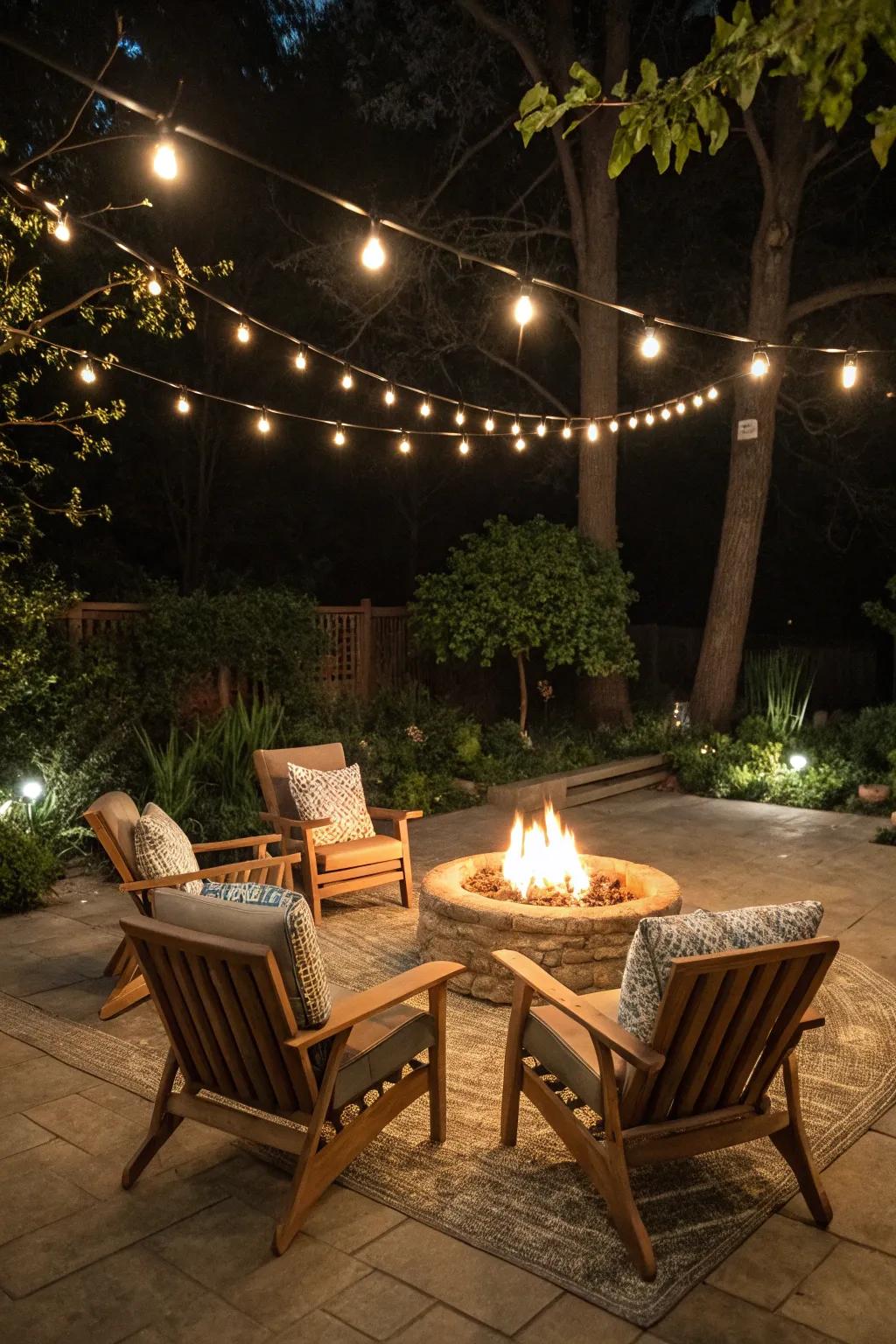 Wood and rattan seating contributes warmth and comfort to your patio area.