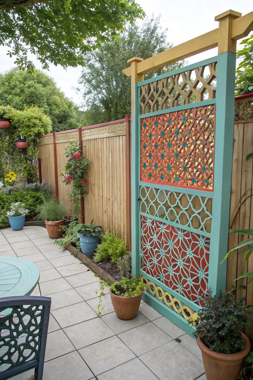Boldly painted lattice panels add a splash of personality to your patio.