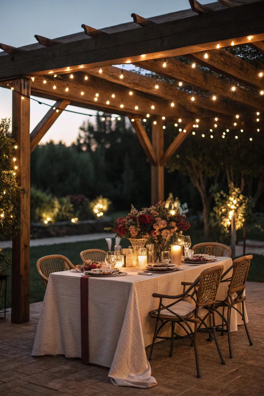 Elegant pergola lighting enhances any gathering.