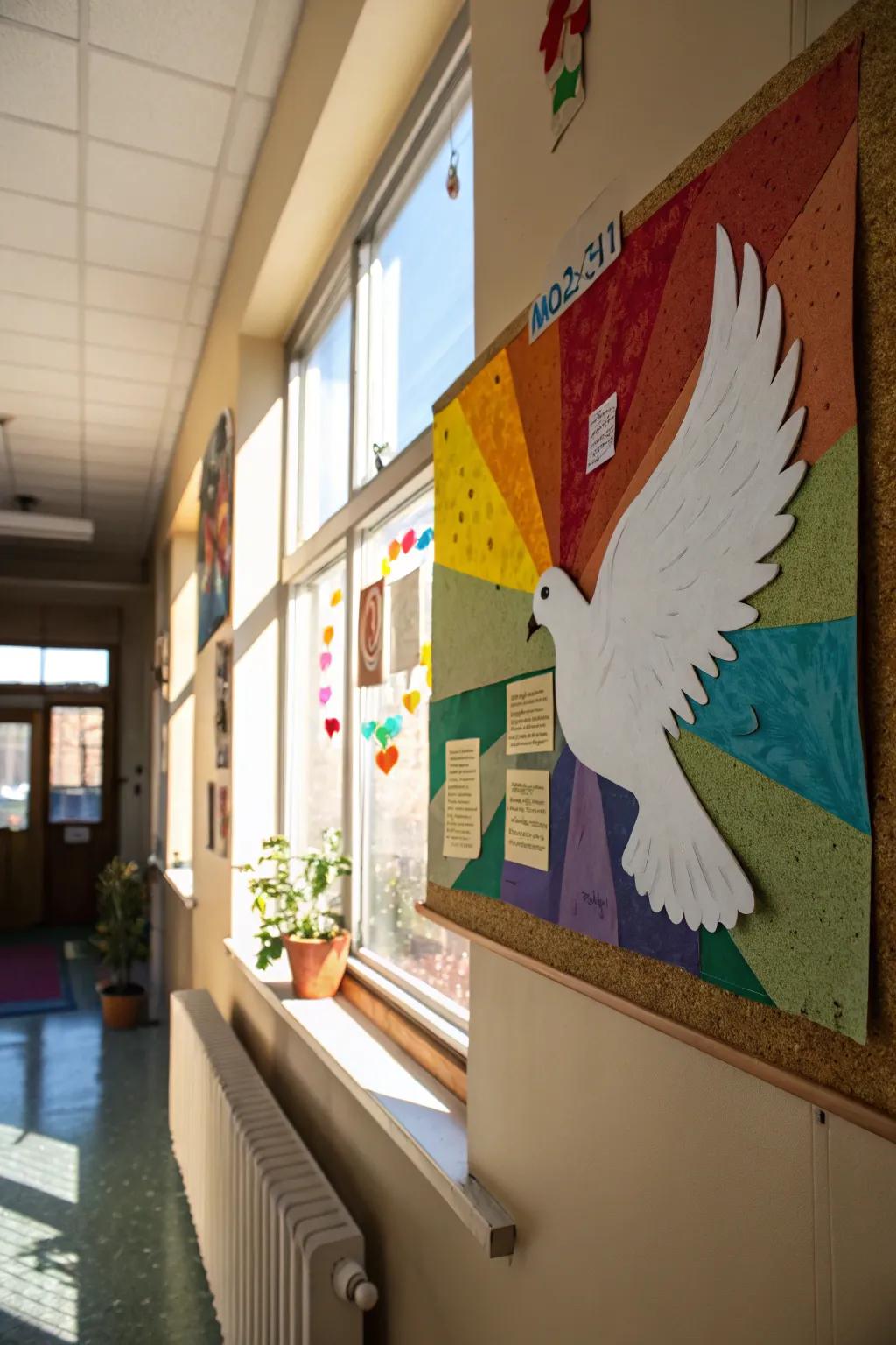 A serene bird fashioned from white paper introduces sophistication to the board.