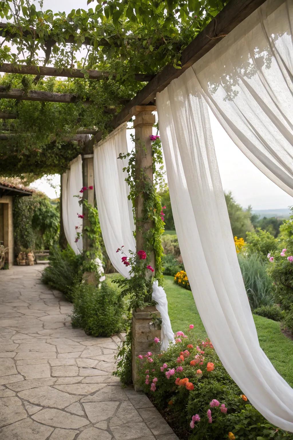 Flowing curtains offer both shade and sophistication.