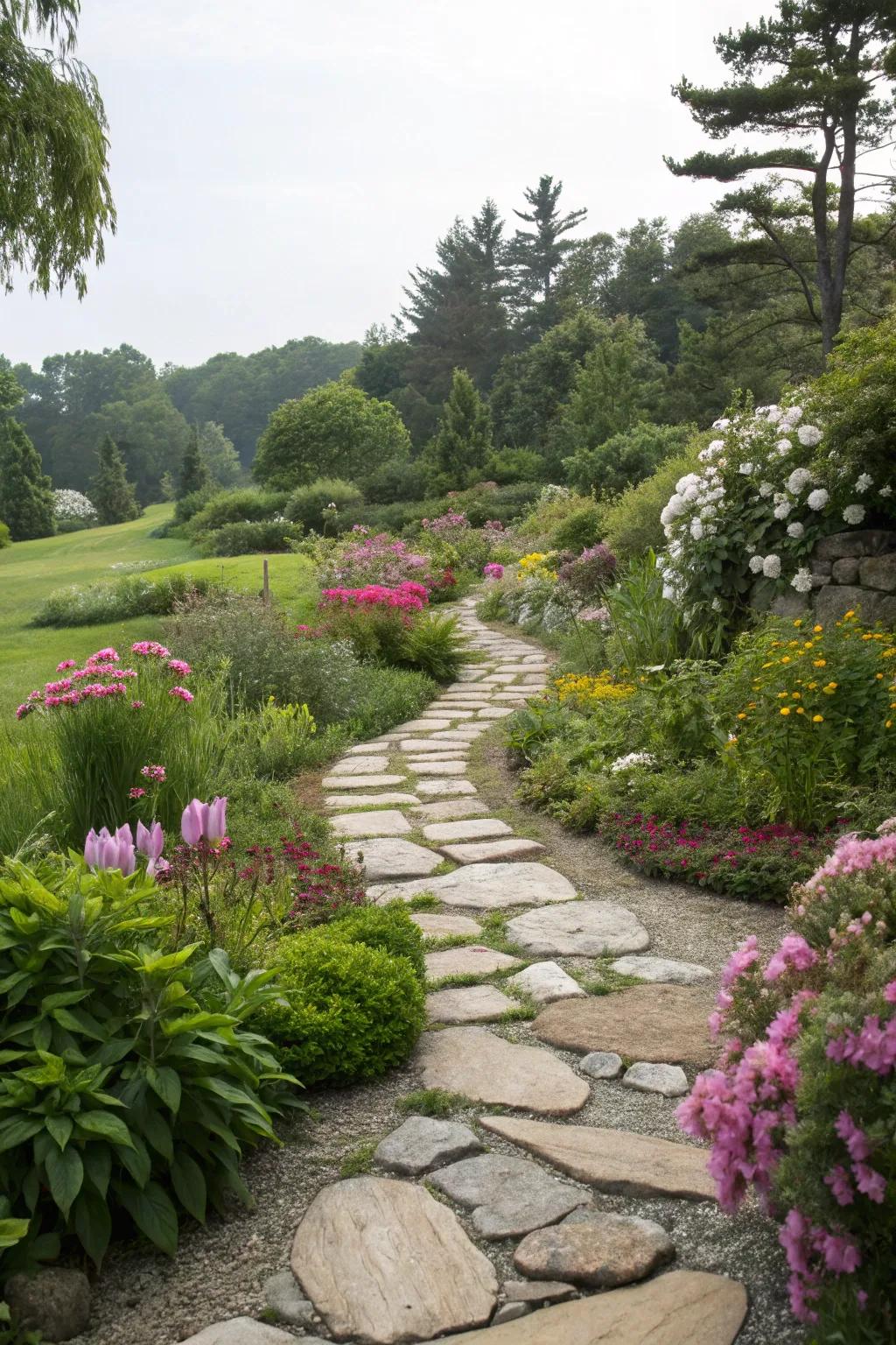 A thoughtfully designed garden pathway allows pets to explore with ease.