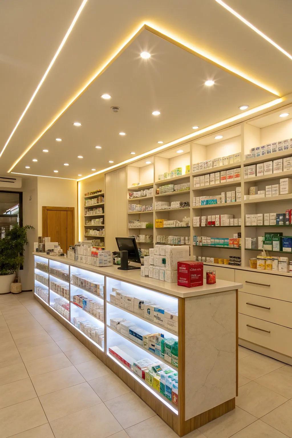 Superior LED lighting elevating the pharmacy's atmosphere