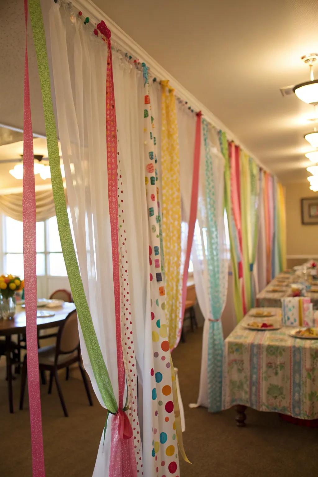 Add a whimsical touch with curtain-style tablecloth drapes.