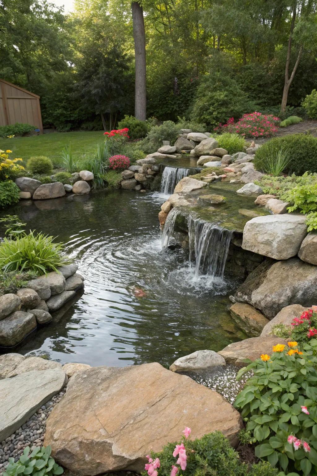 A cascade element enriches your waterway using both motion and sound.